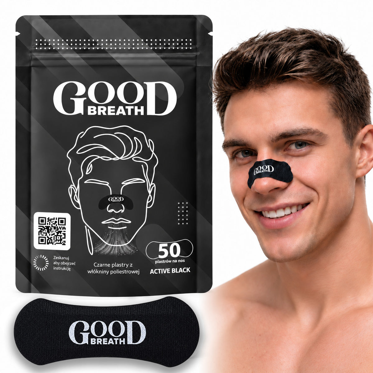 Czarne Plastry Na Nos GoodBreath Active Black, 50 sztuk