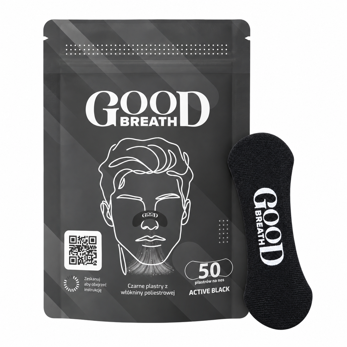 Czarne Plastry Na Nos GoodBreath Active Black, 50 sztuk