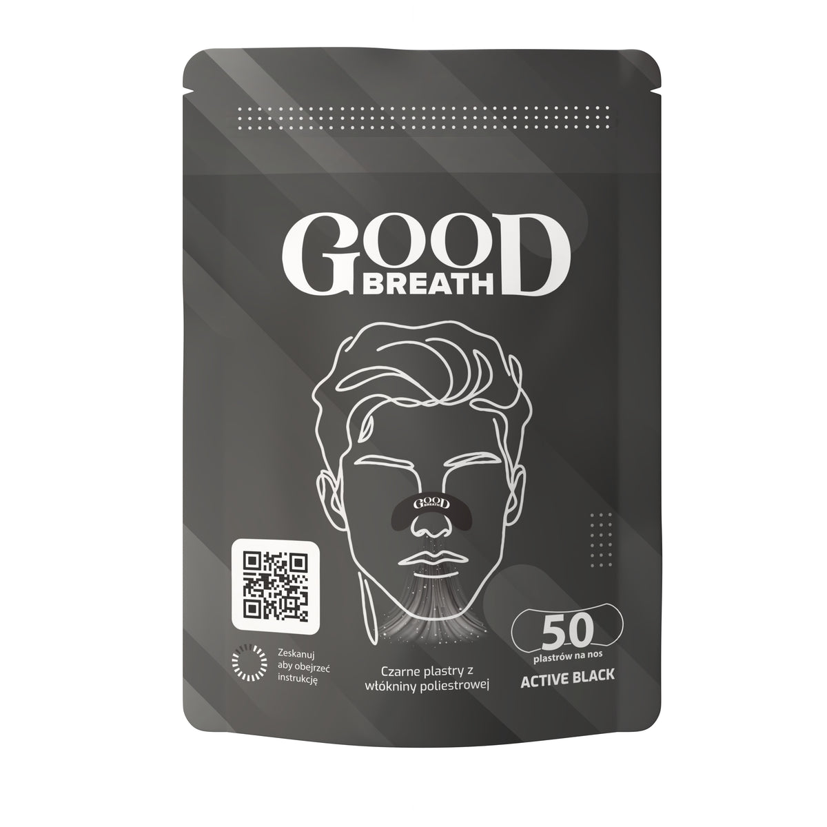 Czarne Plastry Na Nos GoodBreath Active Black, 50 sztuk